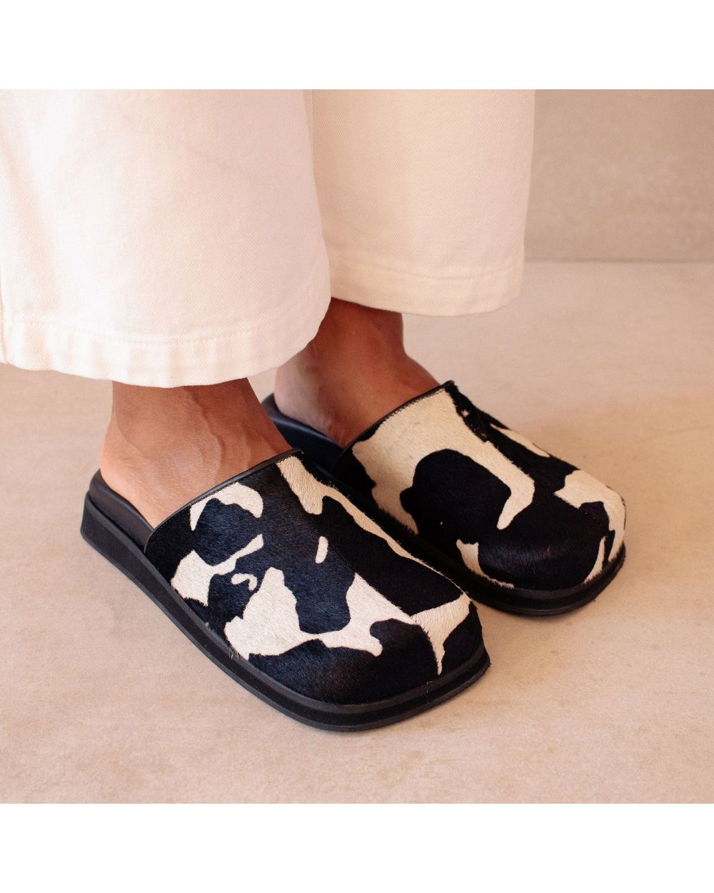 Mules Alohas Whiz pour Cow Black Print Femme | TTY-34068453