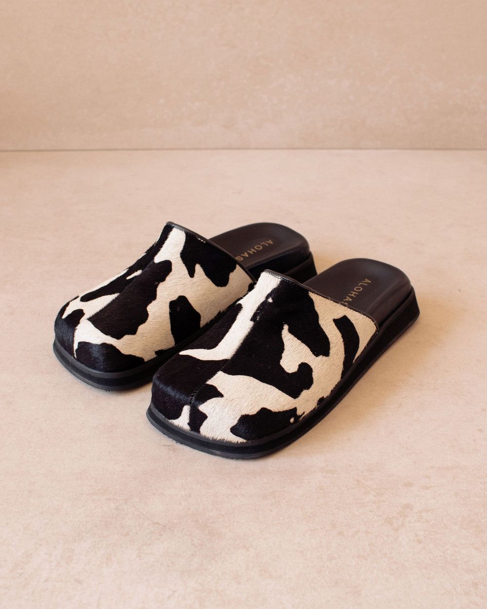 Mules Alohas Whiz pour Cow Black Print Femme | TTY-34068453