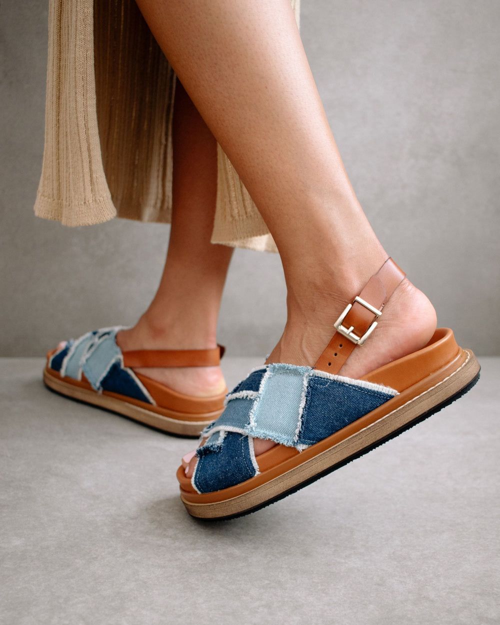 Sandales Alohas Marshmallow Patchwork Denim pour Patchwork Denim Blue Femme | MDG-11961022