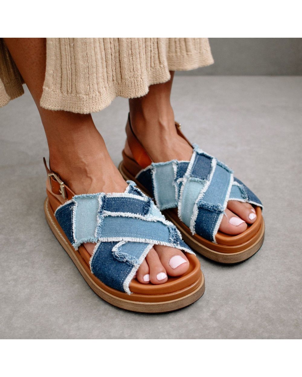 Sandales Alohas Marshmallow Patchwork Denim pour Patchwork Denim Blue Femme | MDG-11961022