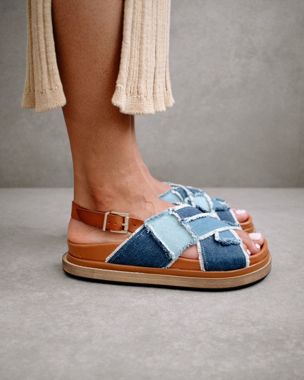 Sandales Alohas Marshmallow Patchwork Denim pour Patchwork Denim Blue Femme | MDG-11961022