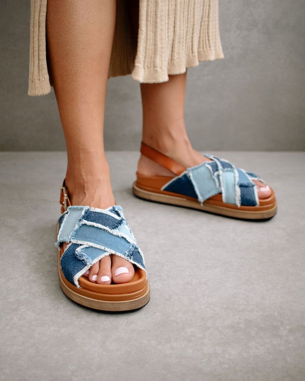 Sandales Alohas Marshmallow Patchwork Denim pour Patchwork Denim Blue Femme | MDG-11961022