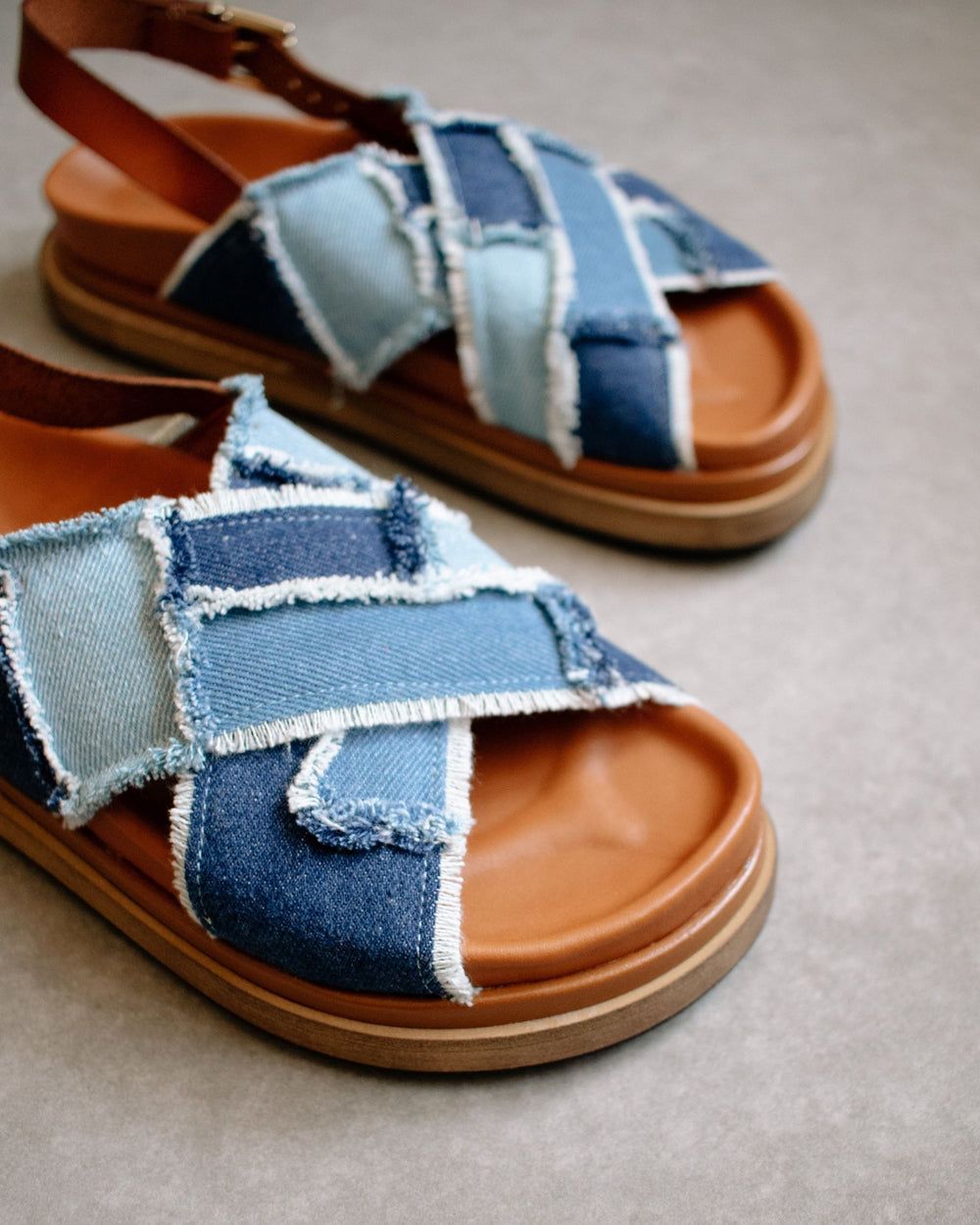 Sandales Alohas Marshmallow Patchwork Denim pour Patchwork Denim Blue Femme | MDG-11961022