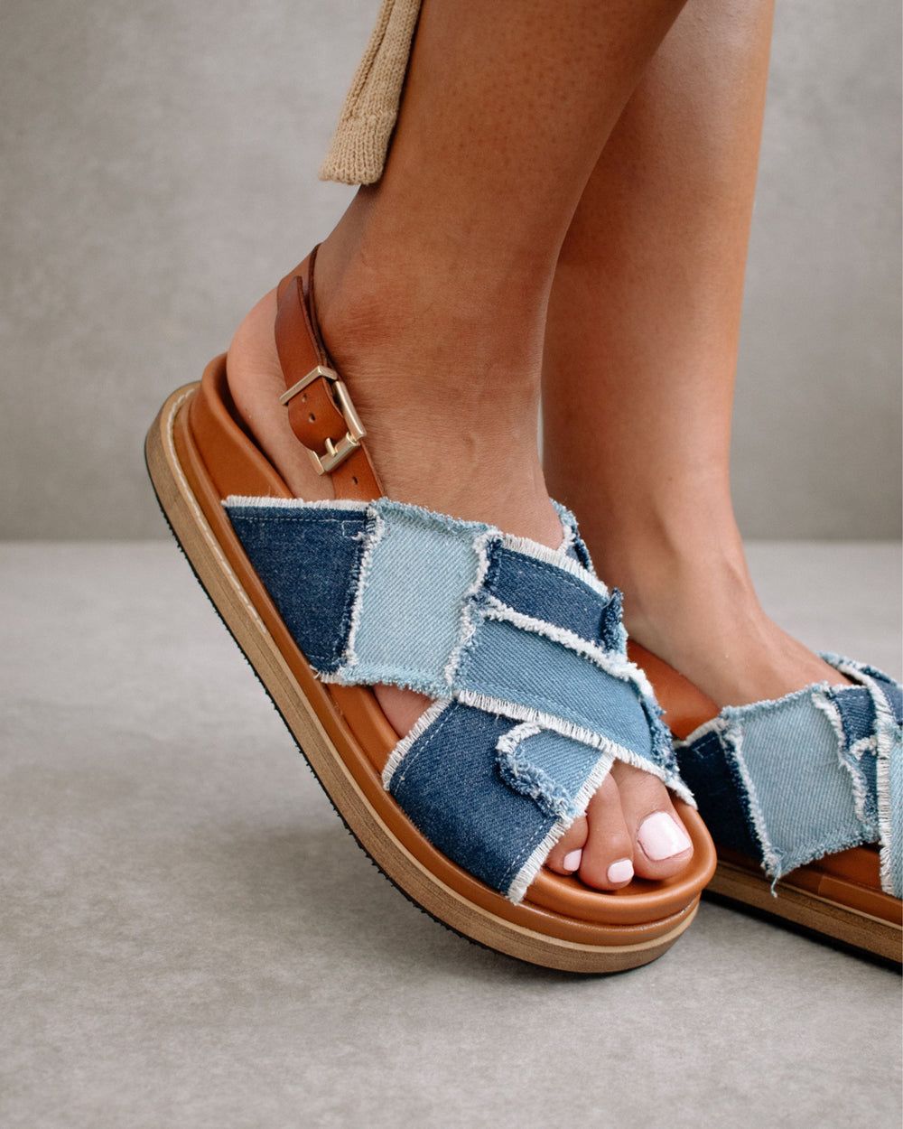 Sandales Alohas Marshmallow Patchwork Denim pour Patchwork Denim Blue Femme | MDG-11961022