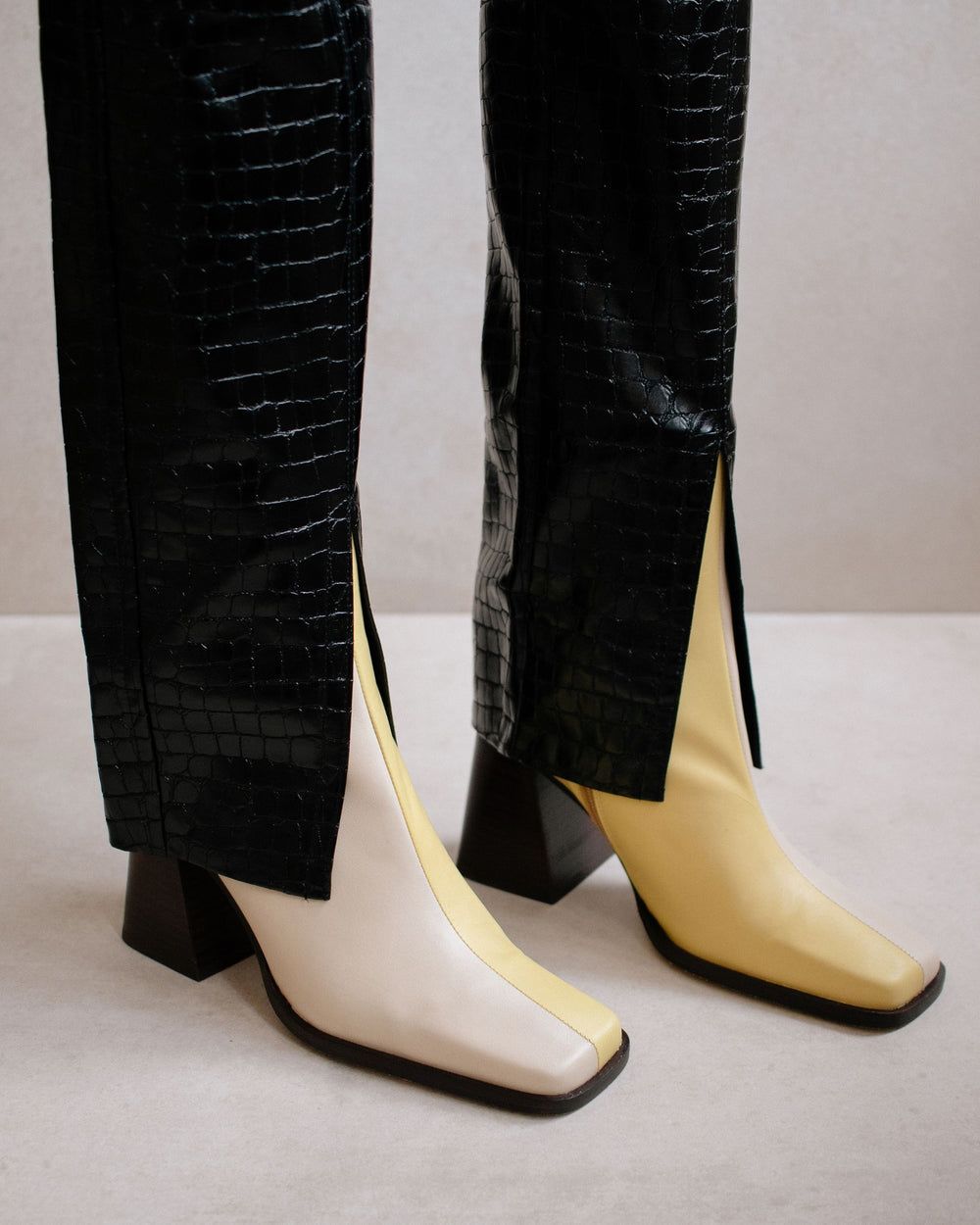 Bottines Alohas South Bicolor pour Off White Yellow Femme | QVK-81504493