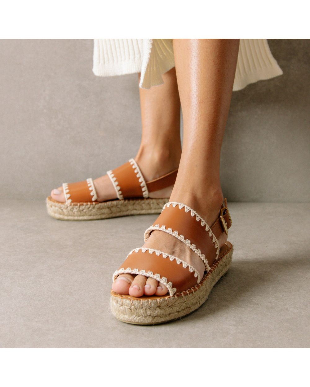 Espadrille Alohas Double Strap pour Crochet Tan Ivory Femme | YCP-55062388