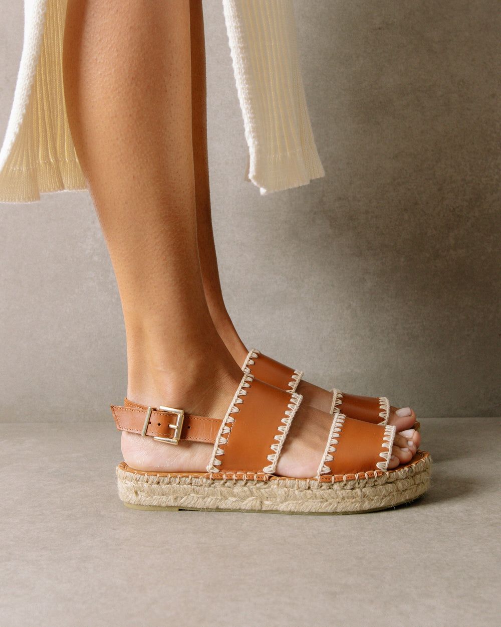 Espadrille Alohas Double Strap pour Crochet Tan Ivory Femme | YCP-55062388