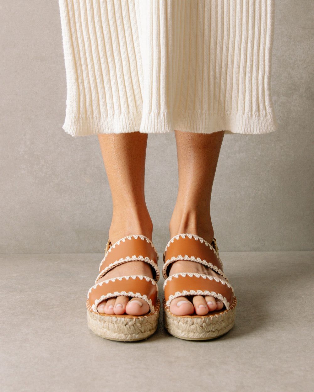 Espadrille Alohas Double Strap pour Crochet Tan Ivory Femme | YCP-55062388