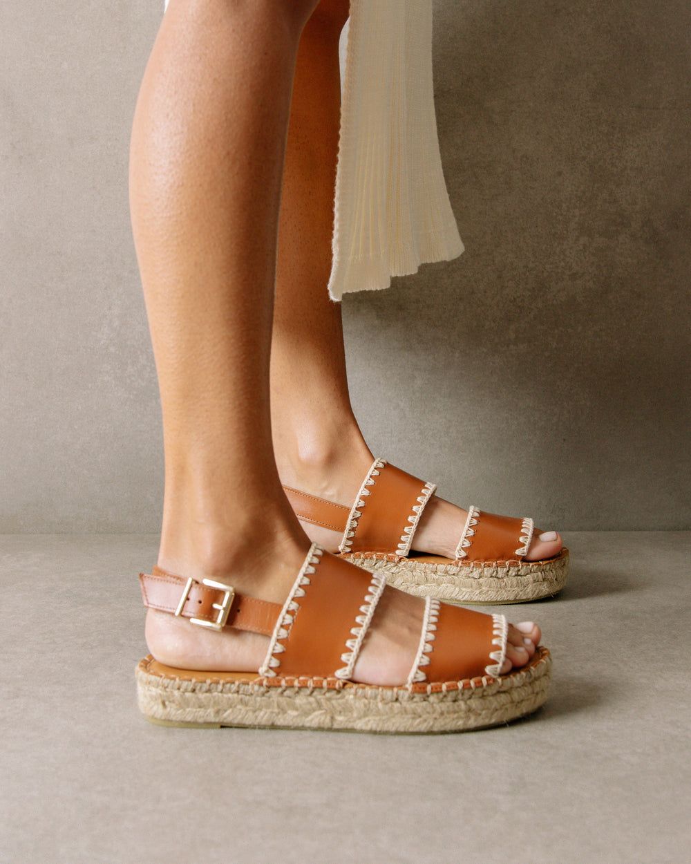 Espadrille Alohas Double Strap pour Crochet Tan Ivory Femme | YCP-55062388