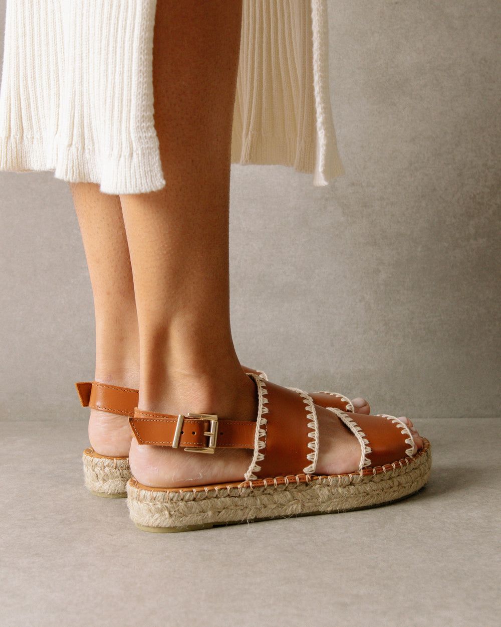 Espadrille Alohas Double Strap pour Crochet Tan Ivory Femme | YCP-55062388