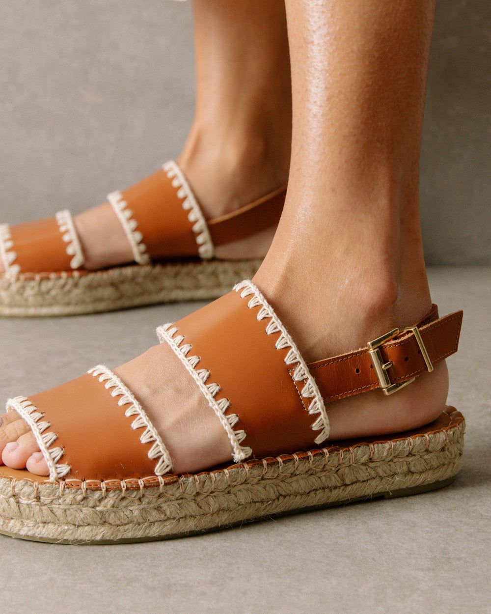 Espadrille Alohas Double Strap pour Crochet Tan Ivory Femme | YCP-55062388