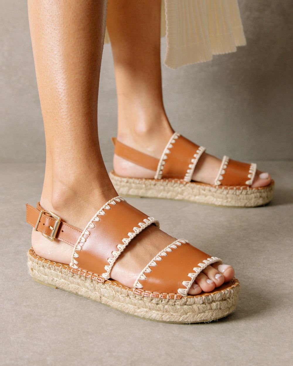 Espadrille Alohas Double Strap pour Crochet Tan Ivory Femme | YCP-55062388