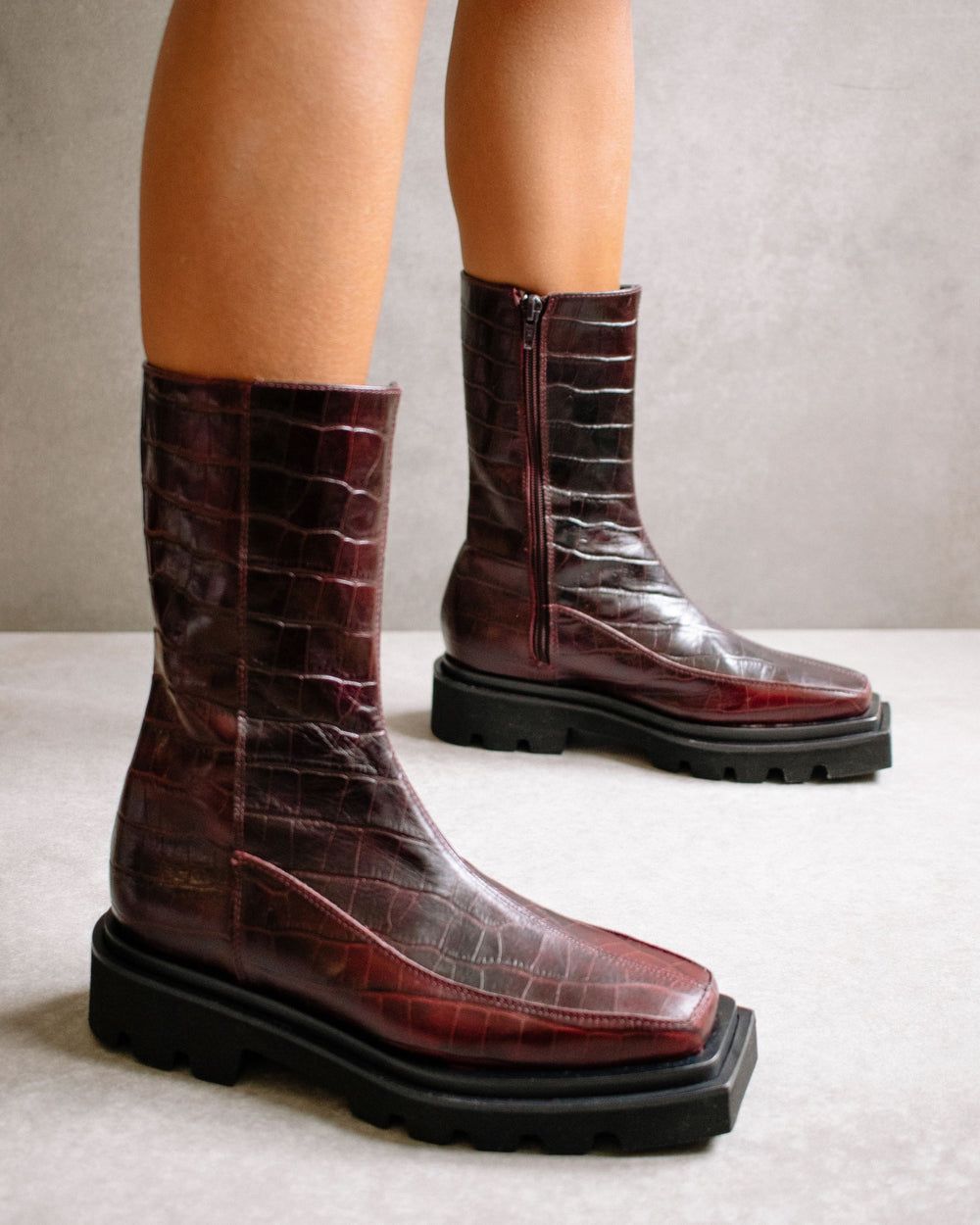 Bottes Alohas Block Croco pour Croco Dark Burgundy Femme | CFC-97614850